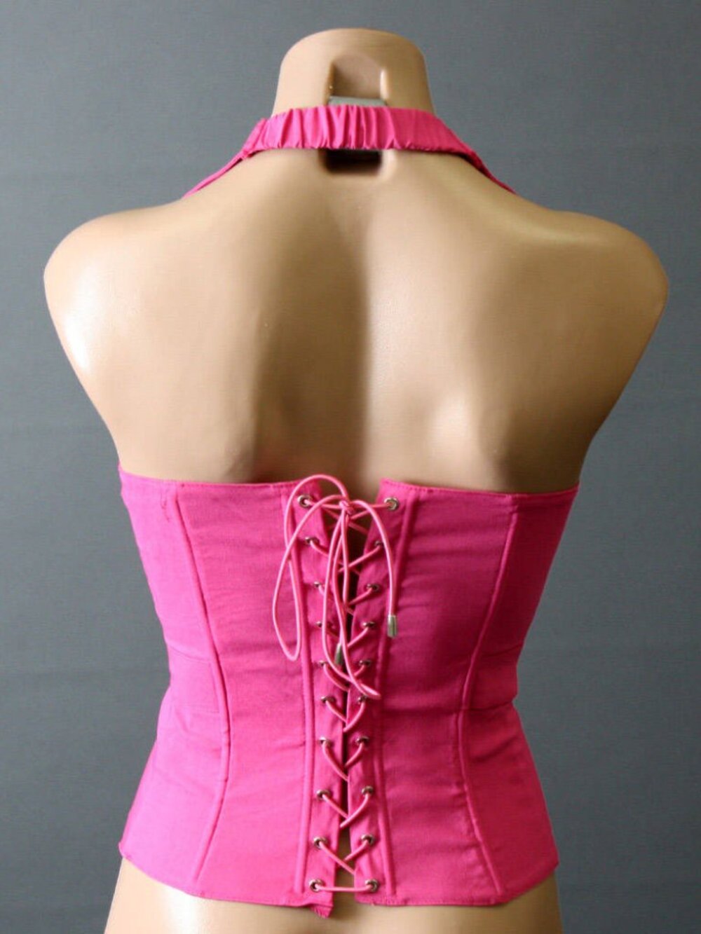 Pink Waistcoat Punk Goth Underbust Vest Corset Steampunk Fitted Club Halter Top - Picture 3 of 3